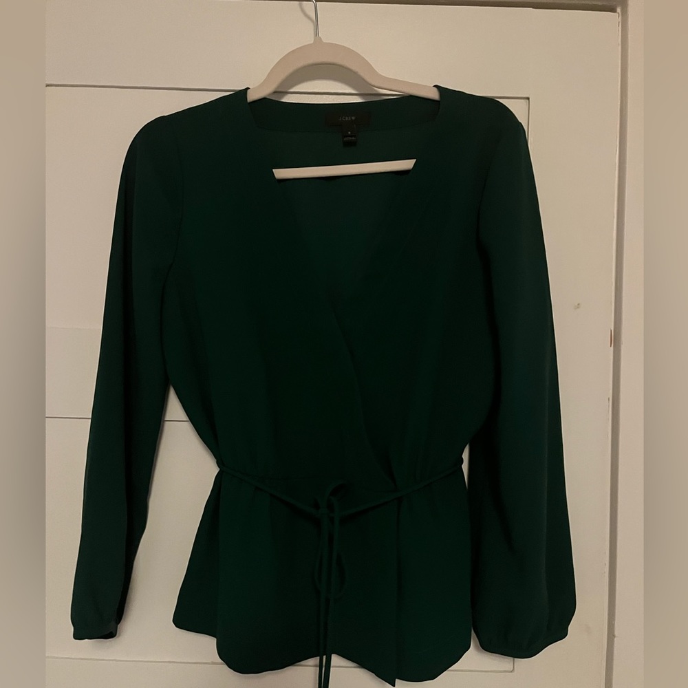 JCrew Emerald Green Tie Waist Long Sleeve Wrap Blouse